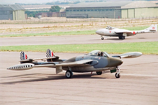 Aircraft de Havilland Vampire August 1993, taking off at the Wroughton Airshow