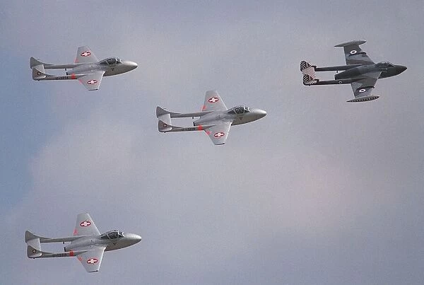 Aircraft de Havilland Vampire and Venom August 1993, flying in formation at