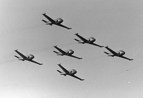 Aircraft Jet Provost trainers flying in formation at the SBAC Farnborough Air Show in