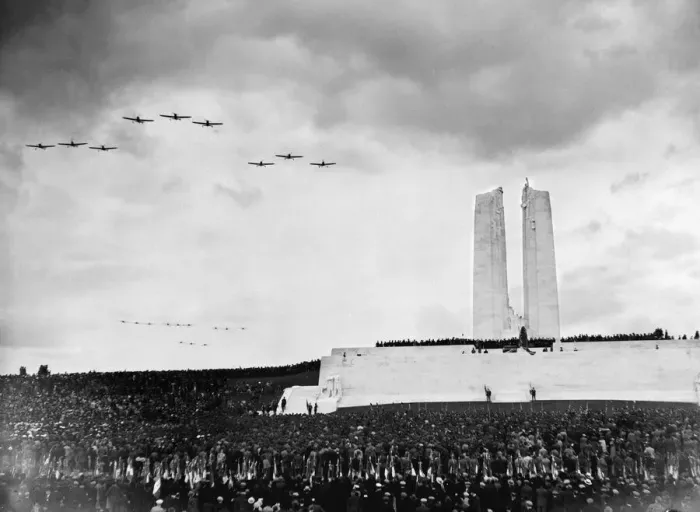 Framed Print : Aircraft of the Royal Air Force and French Air Force dip their wings in salute as they Framed Print : Aircraft of the Royal Air Force and French Air Force dip their wings in salute as they