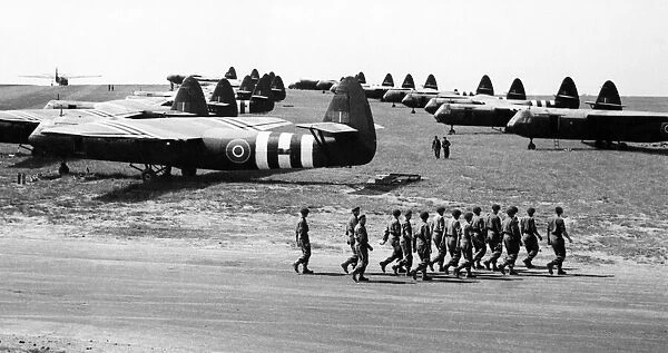 Airspeed Horsa Gliders lined up alongside the runway at RAF Brize Norton seen here during