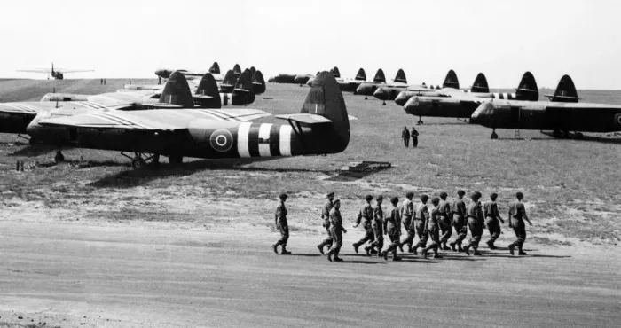 Framed Print : Airspeed Horsa Gliders lined up alongside the runway at RAF Brize Norton seen here during Framed Print : Airspeed Horsa Gliders lined up alongside the runway at RAF Brize Norton seen here during