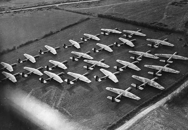 Airspeed Horsa gliders marshalled in preparation for moving off to their take off