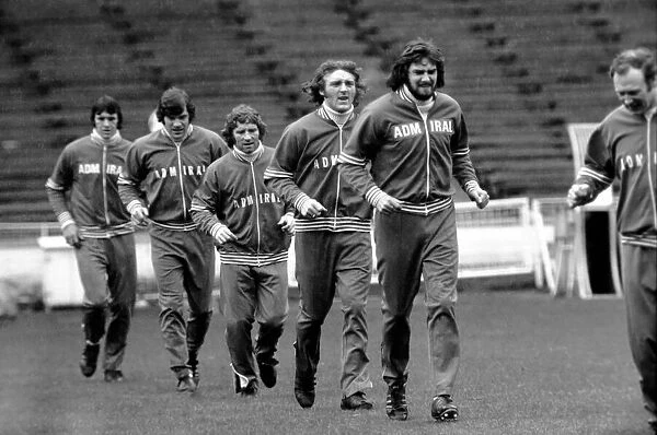 Alan Ball and Malcolm McDonald training along side the England team training at Wembly