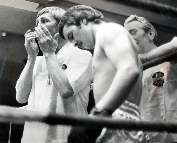Framed Print : Alan Buchanan boxer 11th June 1973 fighting St Andrews boxing club lost