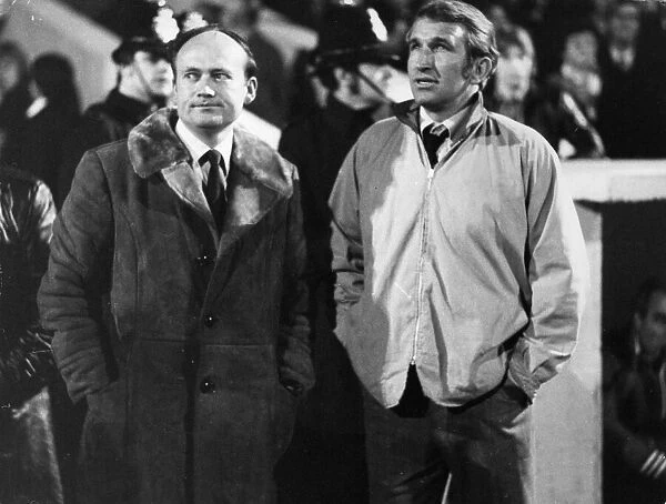 Alan Dicks Bristol City manager (right) standing on touchline with counterpart George