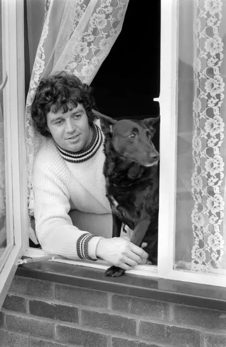 Framed Print : Alan Learmouth and Dog Dollar': Alan and iDollarI keep watch at the window for Framed Print : Alan Learmouth and Dog Dollar': Alan and iDollarI keep watch at the window for