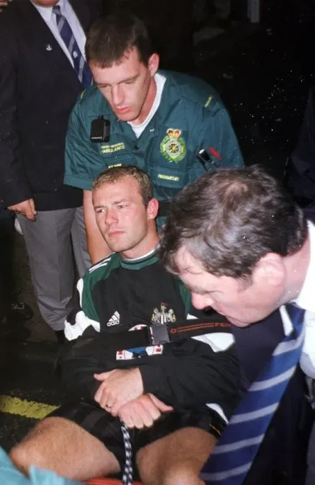 Framed Print : Alan Shearer in Ambulance after injuring ankle July 1997 in Umbro Cup tournament Framed Print : Alan Shearer in Ambulance after injuring ankle July 1997 in Umbro Cup tournament