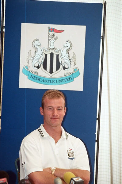 Alan Shearer at a charity shield press conference. 9th August 1996