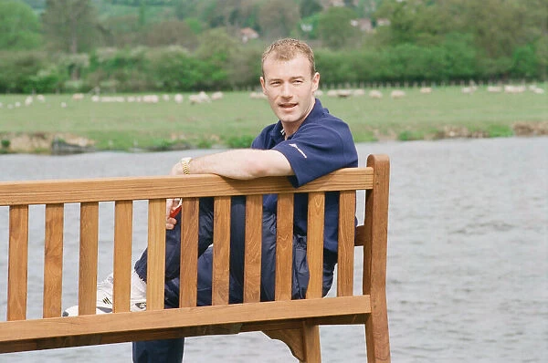 Alan Shearer sitting on a park bench. 29th April 1997