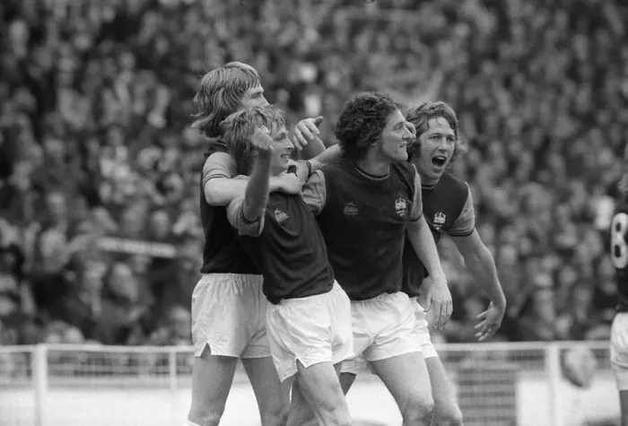 Framed Print : Alan Taylor after scoring for West Ham in FA cup final 1975 against Fulham Framed Print : Alan Taylor after scoring for West Ham in FA cup final 1975 against Fulham
