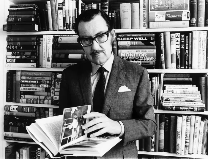 Framed Print : Alan Whicker TV presenter in his library in his flat May 1968 in Regents Park Framed Print : Alan Whicker TV presenter in his library in his flat May 1968 in Regents Park