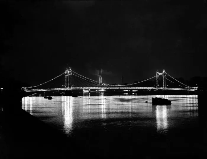 Framed Print : The Albert bridge illuminated at night in London 1951 bridge bridges engineering Framed Print : The Albert bridge illuminated at night in London 1951 bridge bridges engineering