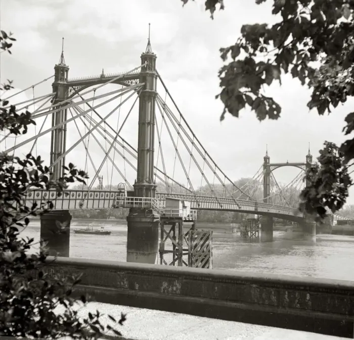 Framed Print : Albert Bridge London Construction bridge over the river water Boat sailing