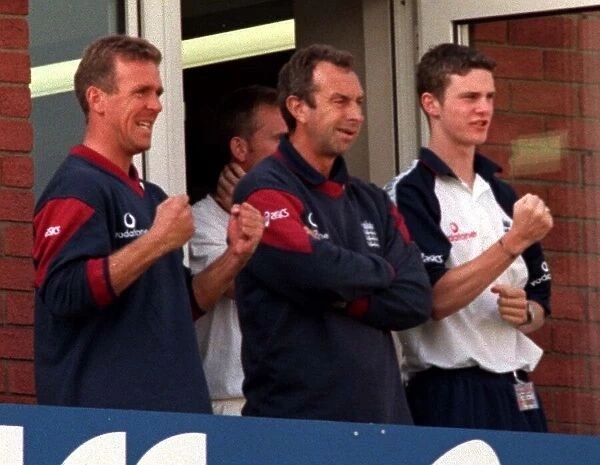 Alec Stewart left and David Lloyd centre July 1998 Celebrate on the balcony at Old
