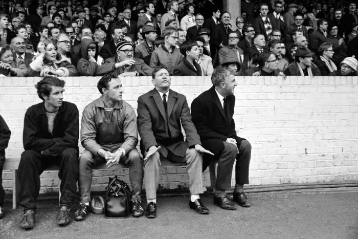 Framed Print : Alec Stock Manager of QPR - May 1968 on the touch line - sitting on the bench with Framed Print : Alec Stock Manager of QPR - May 1968 on the touch line - sitting on the bench with