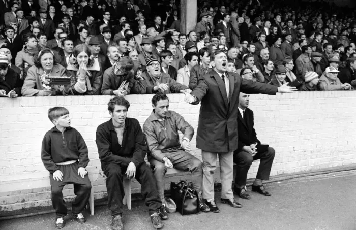 Framed Print : Alec Stock Manager of QPR - May 1968 on the touch line - urging the referee to blow Framed Print : Alec Stock Manager of QPR - May 1968 on the touch line - urging the referee to blow