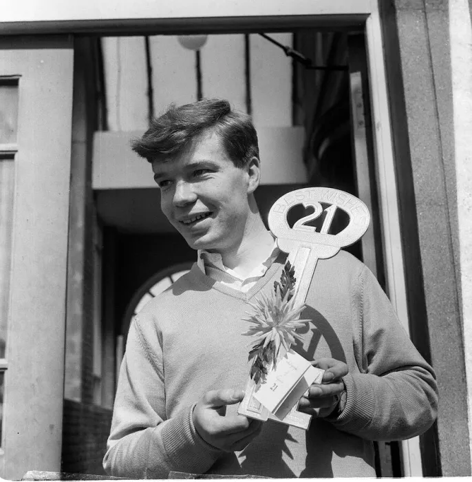 Framed Print : Alex Elder, Burnley football player celebrates his 21st brithday April 1962