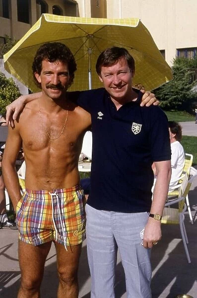 Alex Ferguson and Graeme Souness in Mexico June 1986 Souness topless wearing shorts