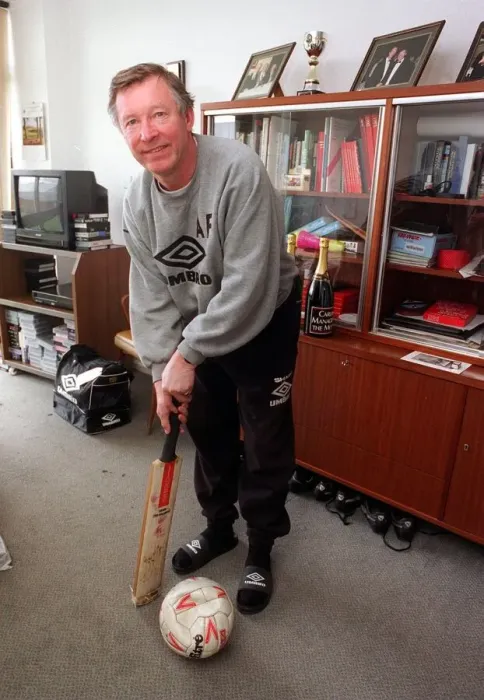 Framed Print : Alex Ferguson manager of Manchester United Football Club with a cricket bat