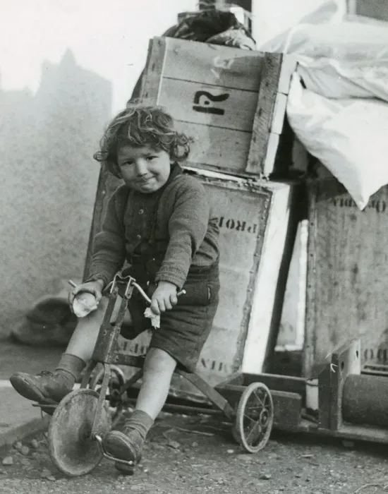Framed Print : Alex Ross riding his tricycle December 1943 Evacuation story from North east