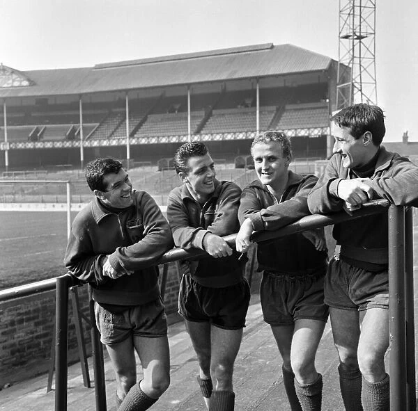 Alex Scott, Fred Pickering, Alex Young and Derek Temple on the terraces of Everton FC