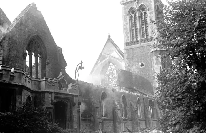 Framed Print : Alfieri. St Marks Church after an air raid, Surbiton. October 2nd 1940 Framed Print : Alfieri. St Marks Church after an air raid, Surbiton. October 2nd 1940