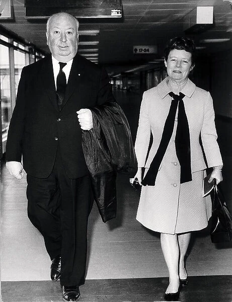 Alfred Hitchcock and his wife Alma at Heathrow Airport from Paris September 1969