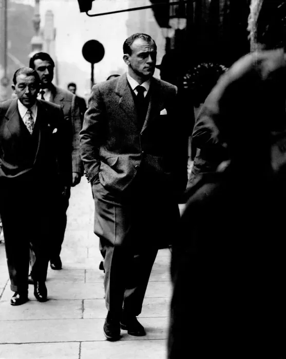 Framed Print : Alfredo Di Stefano, manager of Real Madrid FC seen here walking down a Manchester Street Framed Print : Alfredo Di Stefano, manager of Real Madrid FC seen here walking down a Manchester Street