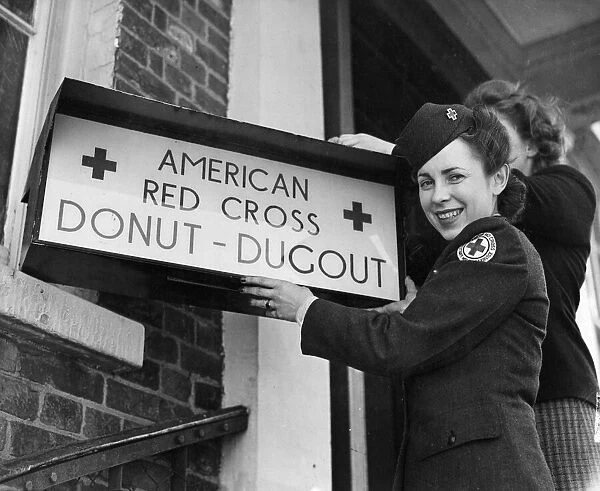 Alice Lang at her American Red Cross Donut Dugout which she has set up in an abandoned