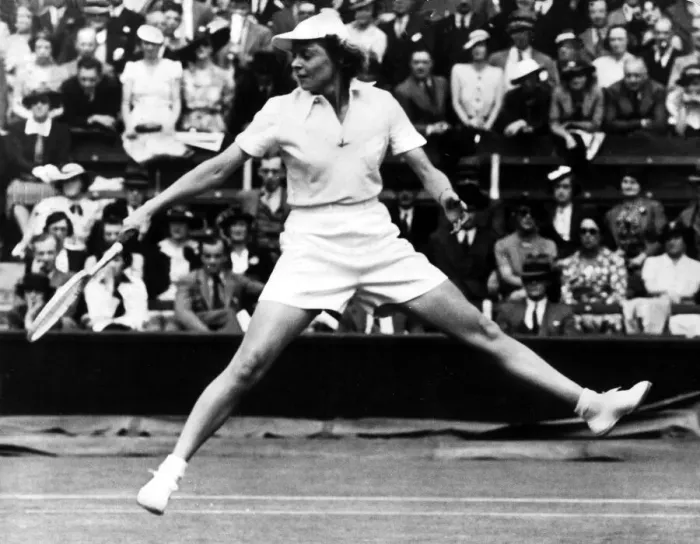 Framed Print : Alice Marble Wimbledon Tennis Champion in action against Miss Hardwicke at the All