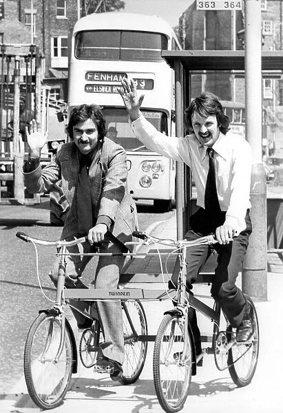 Alistair Ross (left) and Howard Dixon put their quadricycle through its paces in 1975