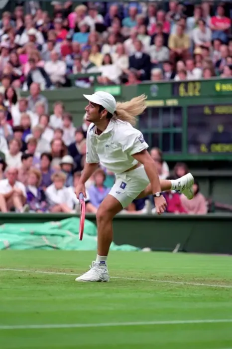 Framed Print : All England Lawn Tennis Championships at Wimbledon. Andre Agassi in action during Framed Print : All England Lawn Tennis Championships at Wimbledon. Andre Agassi in action during