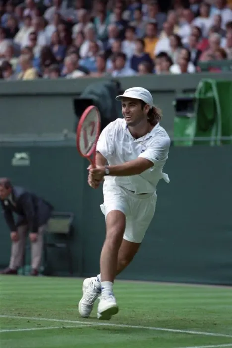 Framed Print : All England Lawn Tennis Championships at Wimbledon. Andre Agassi in action during Framed Print : All England Lawn Tennis Championships at Wimbledon. Andre Agassi in action during