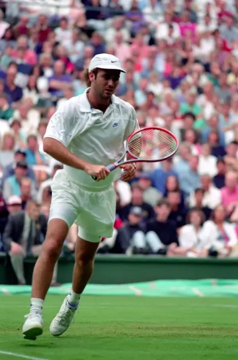 Framed Print : All England Lawn Tennis Championships at Wimbledon. Andre Agassi in action during Framed Print : All England Lawn Tennis Championships at Wimbledon. Andre Agassi in action during