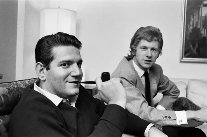 Framed Print : Allen Klein (left) and Andrew Loog Oldham meeting in London Framed Print : Allen Klein (left) and Andrew Loog Oldham meeting in London