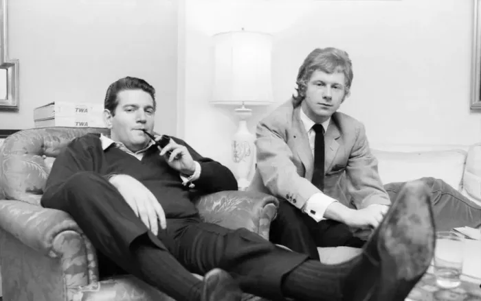 Framed Print : Allen Klein (left) and Andrew Loog Oldham meeting in London