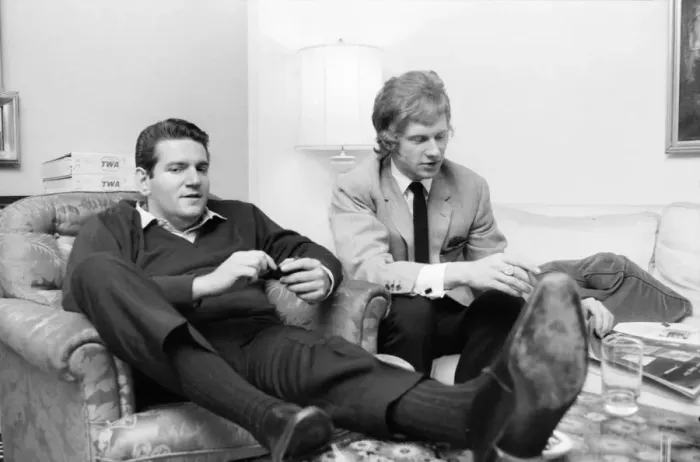 Framed Print : Allen Klein (left) and Andrew Loog Oldham meeting in London Framed Print : Allen Klein (left) and Andrew Loog Oldham meeting in London