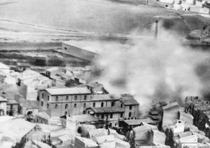 Framed Print : Allied attack on a chemical factory in Licata, Sicily. 30th November 1941 Framed Print : Allied attack on a chemical factory in Licata, Sicily. 30th November 1941