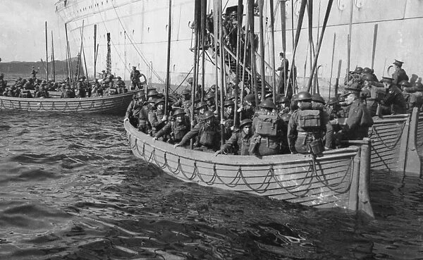 Allied forces landing on Spitzbergen. Canadian troops leaving the SS Empress of Canada