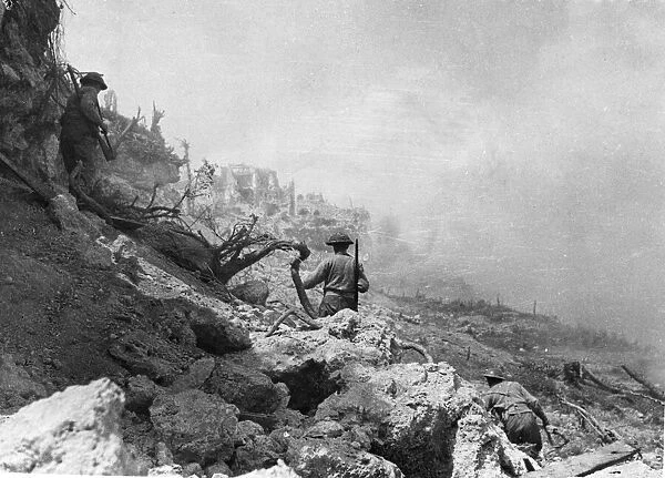 Allied infantrymen in the ruins of San Angelo during the assault on the Gustav line
