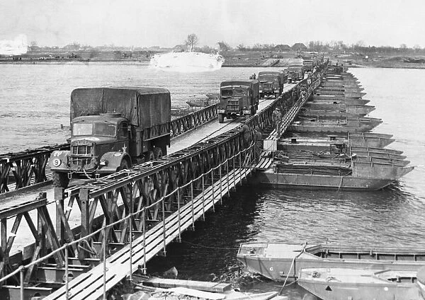 Allied supplies, tanks and mobile artillery crosses the Rhine during the Second World War