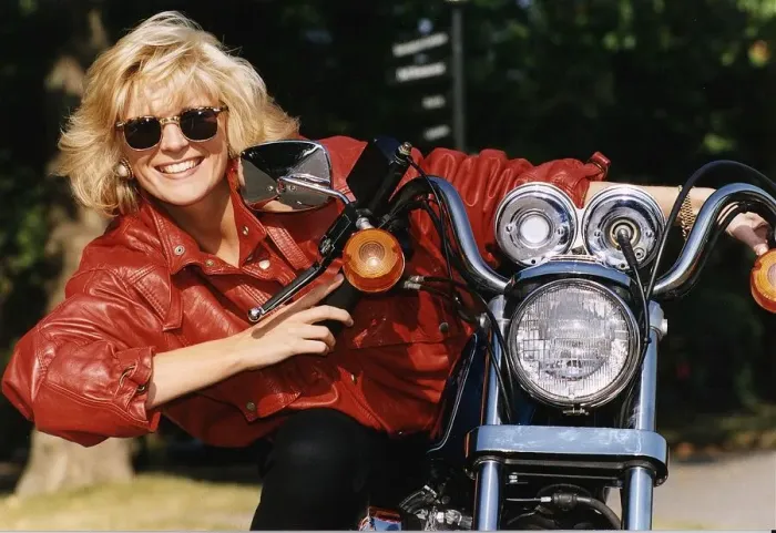 Framed Print : Allison Holloway TV Presenter. Pictured sitting on her Harley Davidson Motorbike Framed Print : Allison Holloway TV Presenter. Pictured sitting on her Harley Davidson Motorbike