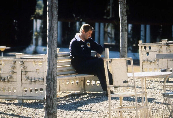 Ally MacLeod Manager of Scotland, pictured sitting on a park bench in Argentina