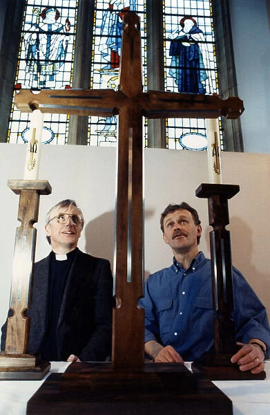 An altar cross and a pair of matching candlesticks designed by students at Cleveland
