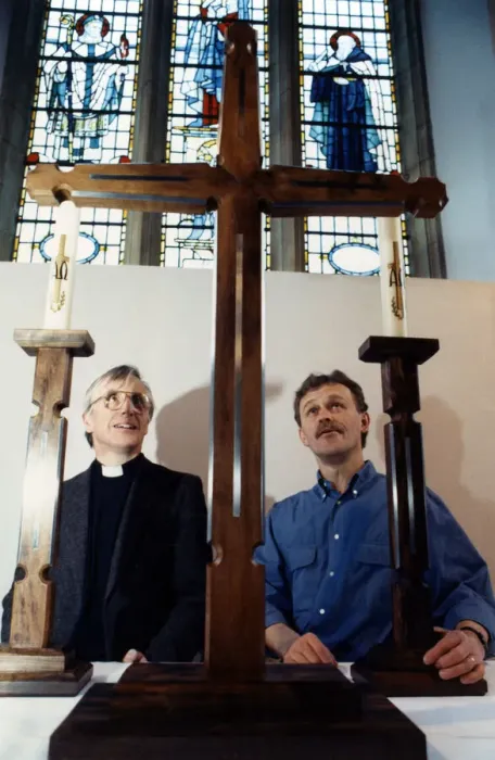 Framed Print : An altar cross and a pair of matching candlesticks designed by students at Cleveland Framed Print : An altar cross and a pair of matching candlesticks designed by students at Cleveland