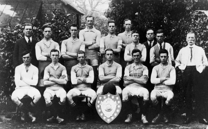Framed Print : Alvechurch football club team group with Redditch Cup and Shield in 1924 outside the Red Framed Print : Alvechurch football club team group with Redditch Cup and Shield in 1924 outside the Red