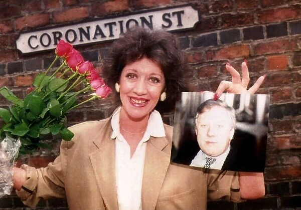 Amanda Barrie Actress Holding A Picture Of Labour MP Roy Hattersley Also A Bunch Of Red