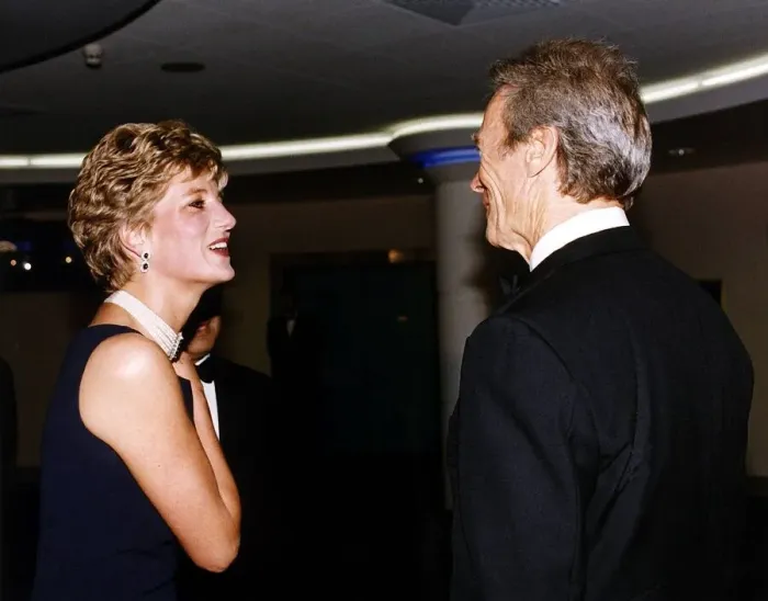 Framed Print : American actor Clint Eastwood actor meets Princess Diana at the film premier of