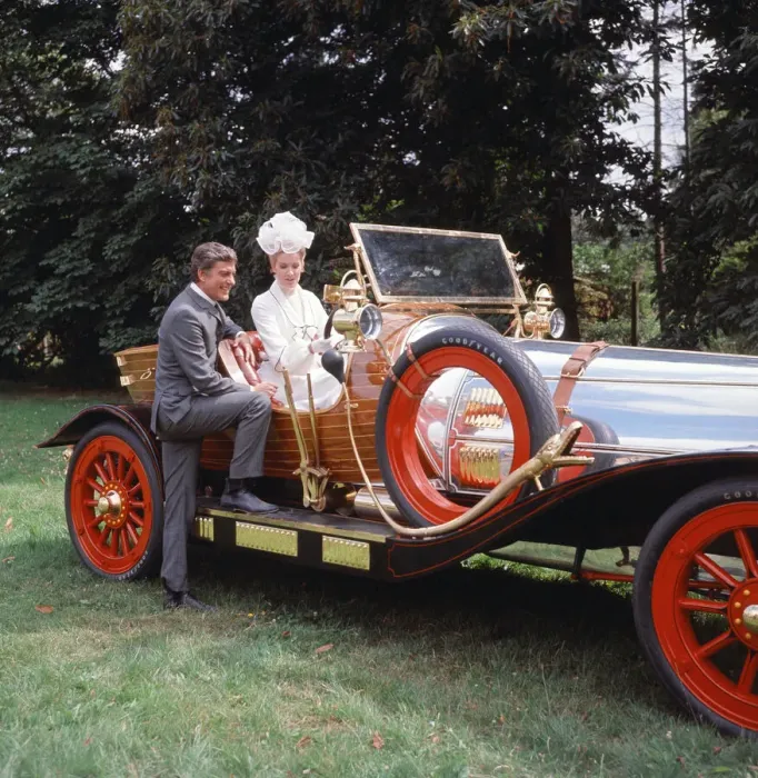 Framed Print : American actor Dick van Dyke and actress Ann Howes with the car which co-stars in their Framed Print : American actor Dick van Dyke and actress Ann Howes with the car which co-stars in their